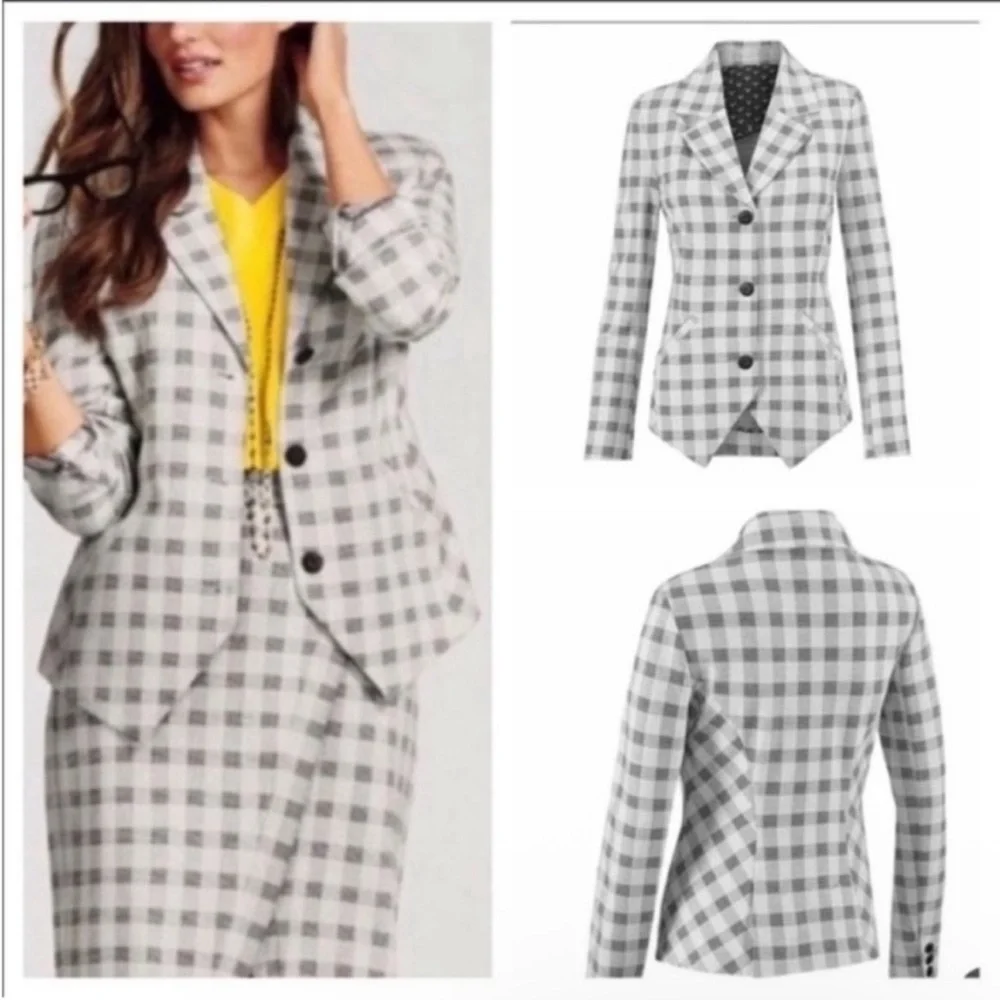 CAbi Style 5292 Valentina Plaid Check Ponte Knit Blazer Jacket Suit Coat